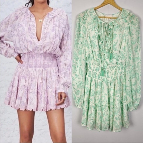 House of Harlow 1960 Dresses & Skirts - NWOT House of Harlow 1960 Mint Paisley White Smocked Ruffle Mini Dress Small